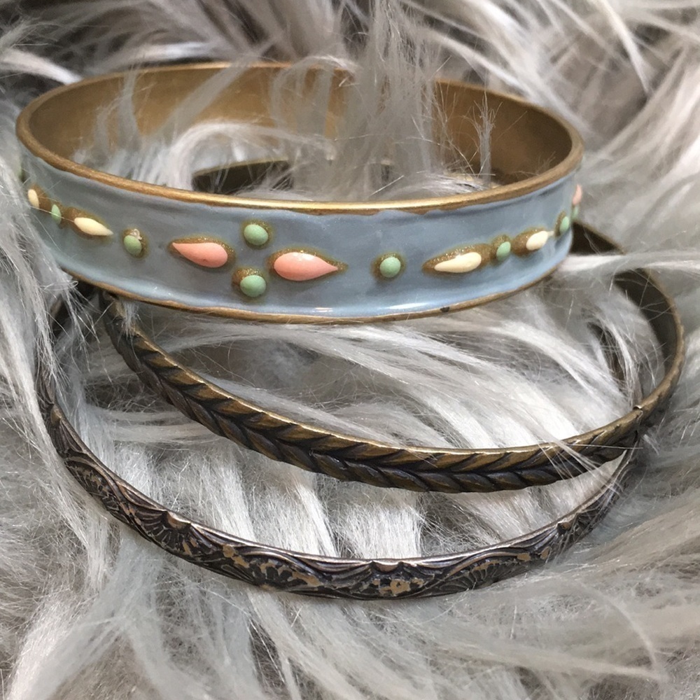 Lot of 3 brass and enamel Bangle Bracelets